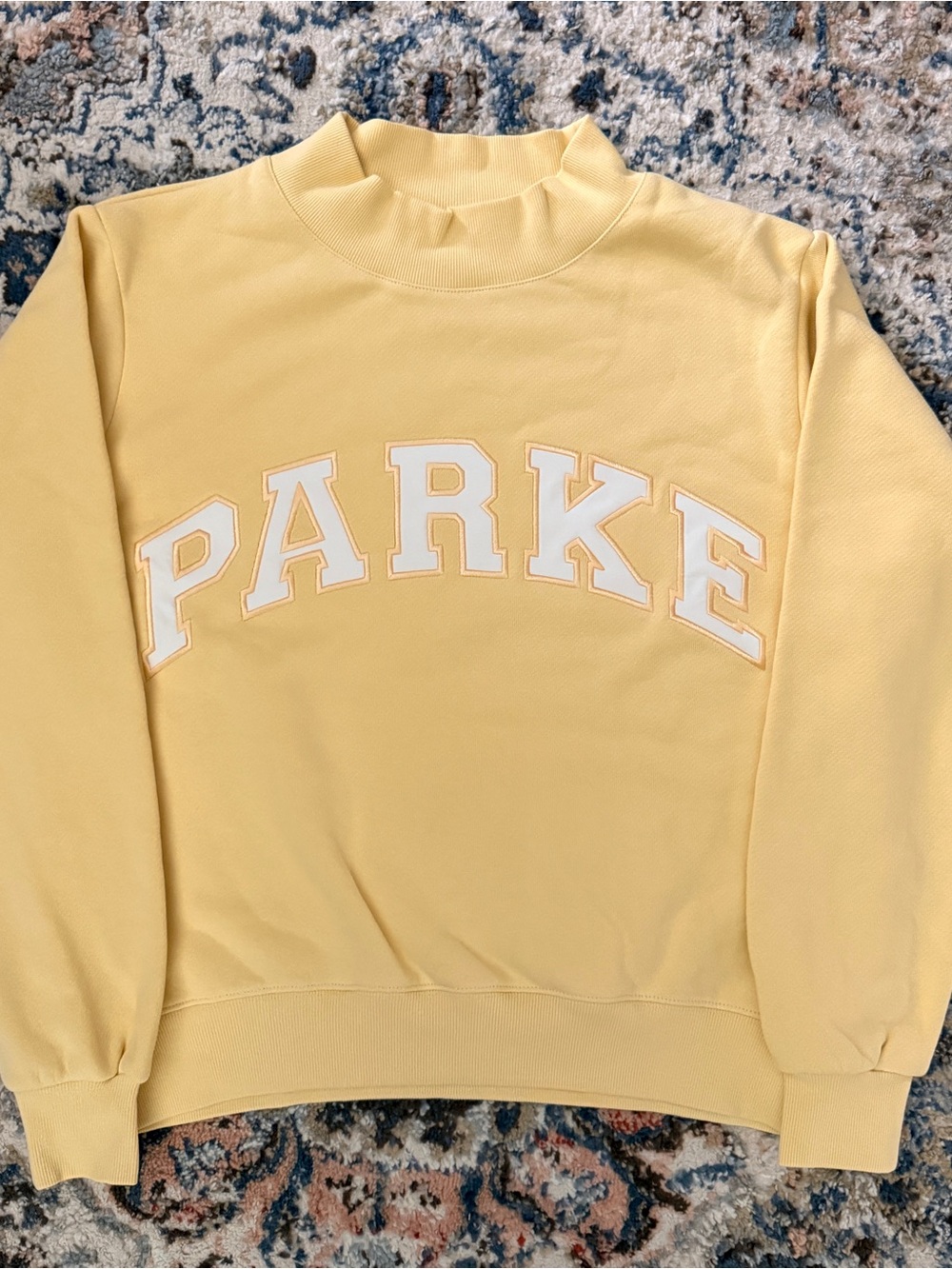 PARKE Summerland Heritage Mockneck Sweatshirt Peel Yellow S/M NWT Sold Out